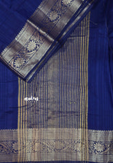 Navy Blue - Madhuram - Soft Matka silk with grooves body with traditional border